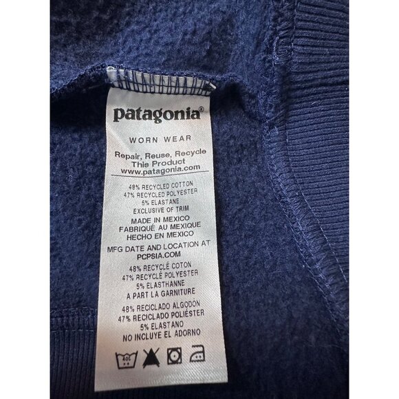 Patagonia Uprisal Crew Sweatshirt Mens M Navy Logo Recycled Cotton Worn Wear - Picture 6 of 8
